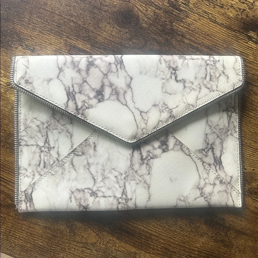 Rebecca Minkoff Leo Leather Marble Grey Envelope Clutch
